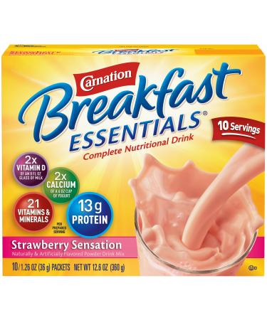 Carnation Instant Breakfast Essentials, Strawberry, 10 Count Box, 1.26-Ounce Packages (Pack of 6)