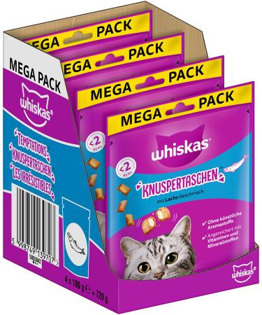 Whiskas crispy bags cat snacks with salmon taste 4x180g (4 packs) - Different product packaging available salmon 720 g (1 Pack)