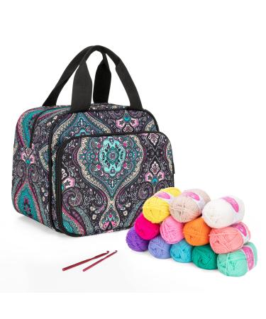 LoDrid Crochet Kit with 6 E-Books, Yarn Storage Bag with 12(50g) Colors Yarn & 2 Crochet Hooks, Portable Bag Organizer with Knitting Starter Set, Supplies Tools for Beginners, Kids & Adults, Totem Totem Style1