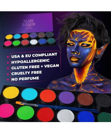 Blue Squid PRO Professional Face Paint Kit - 12x10g Classic Color Palette for Adults & Kids - Safe & Superior SFX Body Painting Supplies for Sensitive Skin - Halloween Ready - Buy Online on SooperMarket.com
