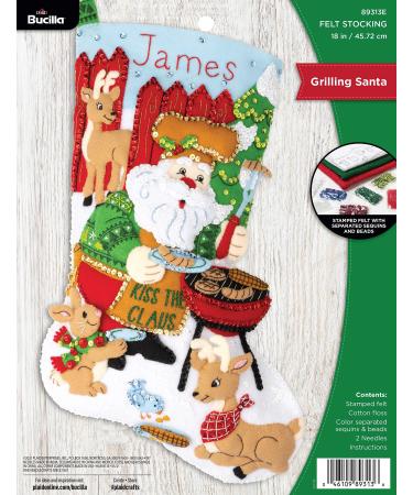 Bucilla  Grilling Santa Christmas 18 Felt Applique Stocking Making Kit  Perfect for DIY Holiday Needlepoint Arts and Crafts  89313E