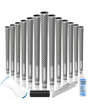 CHAMPKEY Y-360 Rubber Golf Grips 13 Pack Come with All Repair Kits - High Feedback and Traction Golf Club Grips Standard Grey