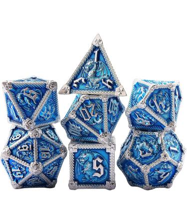 AUSTOR 7-Die Metal DND Dice Set - Sky Blue/Silver Edge - RPG Polyhedral Dice for D&D, Pathfinder, MTG - Includes D20, D12, D10, D%, D8, D6, D4 - Buy Online on SooperMarket.com