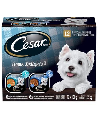CESAR Home Delights Adult Wet Dog Food - 6 Pot Roast with Spring Vegetables Dinner and 6 Chicken and Vegetable 12x100g Trays Chicken Veg & Pot Roast 100 g (Pack of 12)