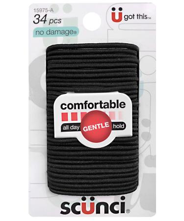 Scunci No Damage Elastics Comfortable All Day Gentle Hold Black 34 Pieces