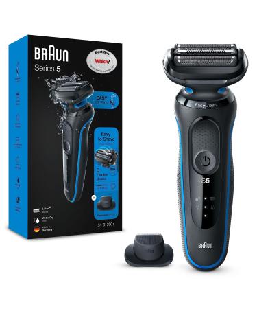 Braun Series 5 Electric Shaver With Precision Trimmer Attachment For Moustache & Sideburns Trimming 100% Waterproof 2 Pin Bathroom Plug 50-B1200s Blue Razor Rated Which Best Buy S5 50-B1200s