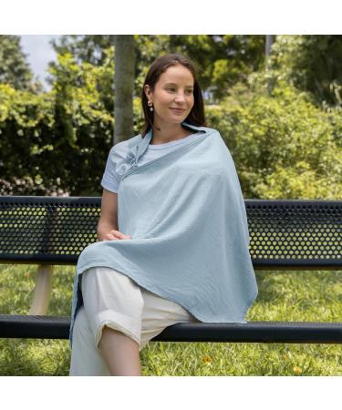 Comfy Cubs Muslin Nursing Cover - Soft & Breathable Cotton Breastfeeding Apron with Rigid Hoop - Sky Blue - Buy Online on SooperMarket.com