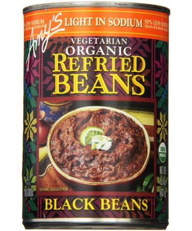 Amy's Light in Sodium Vegetarian Organic Refried Beans, Black, 15.4 Ounce (Pack of 6)