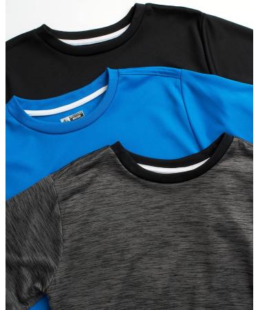 RBX Boys 3 Pack Athletic T-Shirt Set, Dry-Fit Sports Tee (Sizes 8-20), Castle Rock/Black/Direct Blue - Size 14-16 - Buy Online on SooperMarket.com