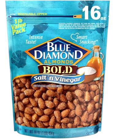 Blue Diamond Almonds Salt N' Vinegar Flavored Snack Nuts, 16 Oz Resealable Bag (Pack of 1)