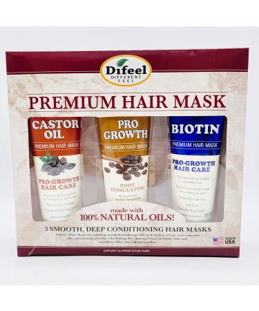 Difeel Premium Hair Masks for Hair Growth 3-PC Set - Castor Oil Hair Mask 8 oz Pro-Growth Hair Mask 8 oz and Biotin Hair Mask 8 oz