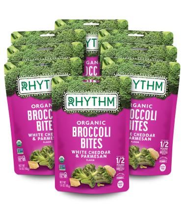 Rhythm Superfoods Crunchy Broccoli Bites, White Cheddar & Parmesan, Organic & Non-GMO, Vegan or Gluten Free Vegetable Snacks, 1.4 Oz, Pack of 8 White Cheddar & Parmesan 1.4 Ounce (Pack of 8)