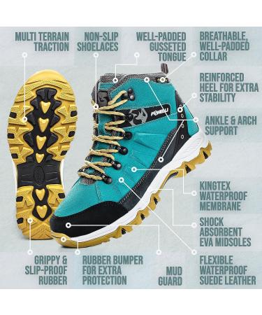 Foxelli Women's Waterproof Suede Hiking Boots - Breathable & Lightweight - Size 8.5 Teal - Buy Online on SooperMarket.com