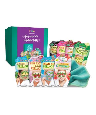 7th Heaven 'Beauty Box of Treats' Gift Set - 8 Face Masks Inspirational Box and Cleansing Cloth