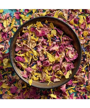 Edible 'Pixie Blush' Yellow Marigold Pink Rose with Blue Cornflower Dried Flower Petal Mix - 50g - Food Grade - Culinary - Cake - Bake - Decoration (312)