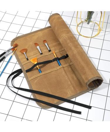 Denifiter Waxed Canvas Roll-up Pencil Bag  Heavy Duty Artist Paint Brushes Organize Pouch (Khaki) - Buy Online on SooperMarket.com