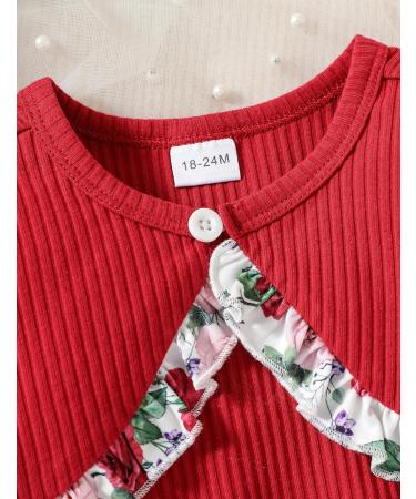 Puseky Toddler Girl Floral Print Sleeveless Dress and Ribbed Cardigan Coat Set - Wine Red (4-5 Years) - Buy Online on SooperMarket.com