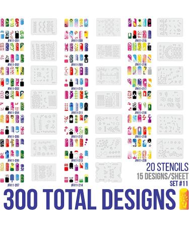 Custom Body Art Airbrush Nail Stencils Set #11 - 260 Designs - 20 Templates with 13 Unique Designs - Nail Art Series - Buy Online on SooperMarket.com