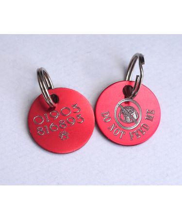 Paradise Pets DO NOT FEED CAT SAFETY ID TAG PERSONALISED ON REVERSE WITH YOUR CHOICE OF TEXT - RED WITH FOOD BOWL MOTIF