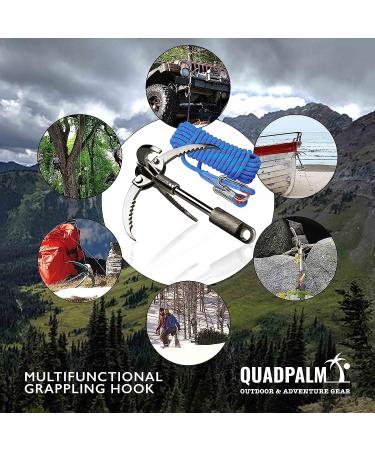QUADPALM Grappling Hook and Rope 10M (32ft) - Multifunctional Heavy Duty Survival Gear - Stainless Steel Folding Claws - Blue - Buy Online on SooperMarket.com