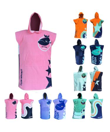 Team Magnus kids poncho towel - bathrobe for kids - one size for 4'-5'6" Pink
