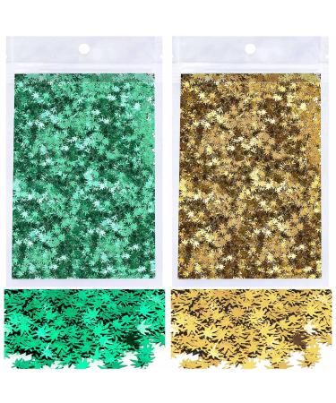 40 Grams Weed Leaf Confetti, Acejoz 2 Bags Marijuana Leaf Glitter Includes Green and Gold Leaf Glitter for Resin, Beauty Make Up, Weed Nail Art and DIY Decoration