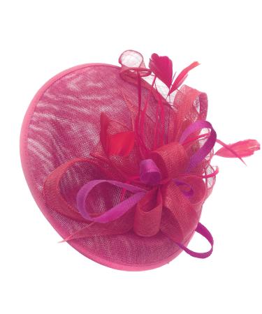 Caprilite Fuchsia and Fuchsia Hot Pink Sinamay Big Disc Saucer Fascinator Hat for Women Weddings Headband