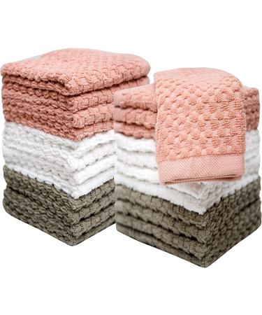 Pleasant Home Washcloths Set - 12x12 12 Pack, 550 GSM Ring Spun Cotton - Super Soft & Absorbent Face Towels (Blush Combo Check Design) - Buy Online on SooperMarket.com