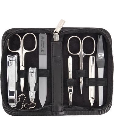 Three swords - 8 pcs.Manicure set 'Roma' |Premium nail care set in the real leather case.Color: black |Contents: nail set 8 instruments including nail scissors nail clips tweezers & glass nail file