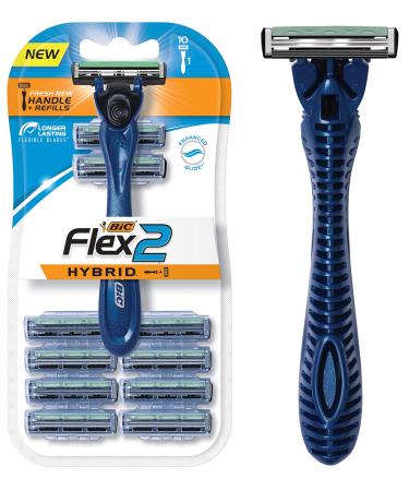 BIC Flex 2 Hybrid Men's Twin Blade Razor, One Handle 10 Cartridges, Set
