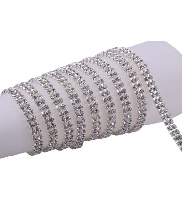 KAOYOO 2 Rows 2 Yards Crystal Rhinestone Close Chain Trim for Sewing Craft DIY Decoration 4.0mm/0.16 2 Rows 2 Yards-SS16/4.0mm/0.16 Silver