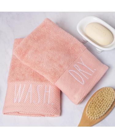 Rae Dunn Embroidered Wash/Dry Coral Hand Towels - 2 Pack, 100% Cotton, Highly Absorbent - 16x28 for Kitchen and Bathroom - Buy Online on SooperMarket.com
