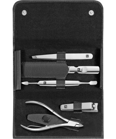 Twin manicure set 5-part with cowhide leather case professional care for hands and feet black 5-part including nail clippers single
