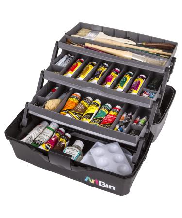ArtBin 6893AG 3-Tray Art Supply Box, Portable Art & Craft Organizer with Lift-Up Trays, 1 Plastic Storage Case, Gray/Black Three Tray