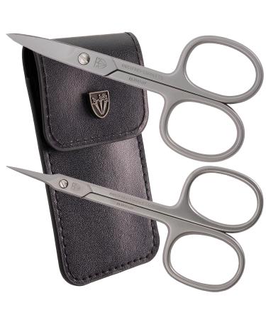 Three swords - 2 pcs.Scissors set |Extra sharp scissors.Rustproof brand quality made in Germany |Contents: black nailetui made of synthetic leather Nail scissors - bent Skin scissors - tower tip nail and skin scissors (2 pieces)