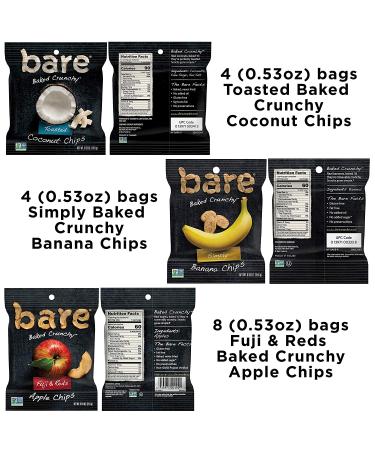 Bare Baked Crunchy Fruit Snack Pack - Gluten Free - Apples, Bananas, and Coconut Flavors - 0.53 Ounce (Pack of 16) - Multi-Fruit Snack Pack - Buy Online on SooperMarket.com