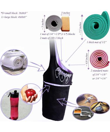Zenifit Yoga Mat Bag - Long Tote with Pockets | Holds More Yoga Accessories | Cute & Stylish Mat Holder | Bonus Mat Strap Elastics | Practical Carriers for Women | Black & Lavender Purple - Buy Online on SooperMarket.com