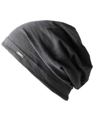 CHARM Summer Beanie for Men & Women - Slouchy Lightweight Chemo Cotton Hipster Fashion Knit Hat Dark Gray