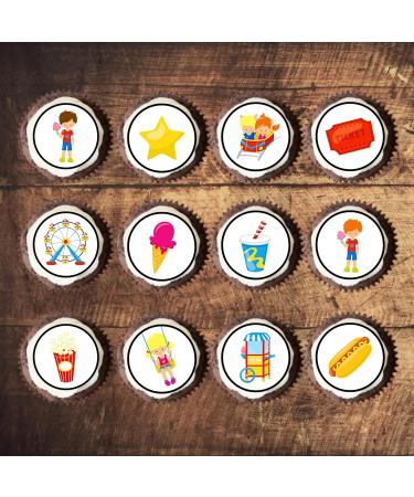 24 Fun Fair Carnival Theme Edible Cupcake Toppers - Stand Up Disc Wafer Cake Decorations - Buy Online on SooperMarket.com