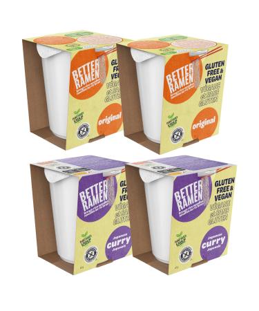 Better Ramen - Rice Noodles - Gluten Free Ramen Noodles - Natural Seasonings - 4 cups (2 Curry Flavor & 2 Original Flavor) No MSG