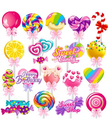 Candyland Cupcake Toppers 36pcs Candyland Lollipop Party Decoration Sweet Candy Lollipop Cake Cupcake Picks for Candyland Theme Birthday Party Baby Shower Supplies