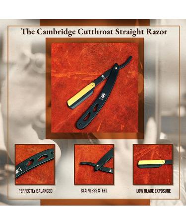 Cambridge Cutthroat Straight Edge Razor Kit - Stainless Steel Black & Gold Barber Razor with 10 Blades, Premium Single Blade Razor for Men with Travel Pouch - Buy Online on SooperMarket.com