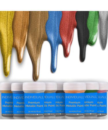 individuall Metallic Acrylic Paint Set - 8 Pack (20 mL) Multicolored Metallic Paints for Indoor and Outdoor Use on Canvas Paper Rock Wood Metal & Walls - Gifts for Artists Multicolored Metallic Acrylic Paint