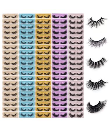 Wholesale Mixed Lashes Pack 3D Faux Mink Eyelashes 5 Style 100 Pairs Fluffy Volume Natural Charming Look Medium Length Eyelashes Cotton Band Handmade Reusable Soft False Eyelashes (5 styles-100 pairs)
