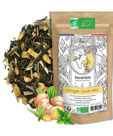 Ascenbio - Green Tea - Organic Ginger Tonic - 180g Bulk - Prepared and packaged in France - Biodegradable Packaging
