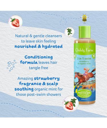 Childs Farm Kids 3 in 1 Swim Body Wash Shampoo & Conditioner - Strawberry & Organic Mint 8.4 fl oz - Ideal for Dry Sensitive & Eczema-Prone Skin - Buy Online on SooperMarket.com