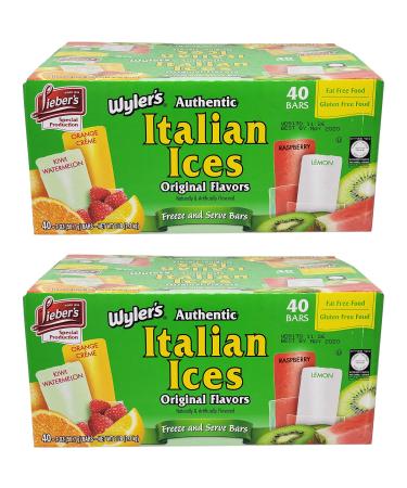 Lieber's Wyler's Italian Ices Original Flavors, Kosher, Gluten-Free, Fat-Free Italian Ices, 80 Ounce Box (2-Pack) 40 Count (Pack of 2)