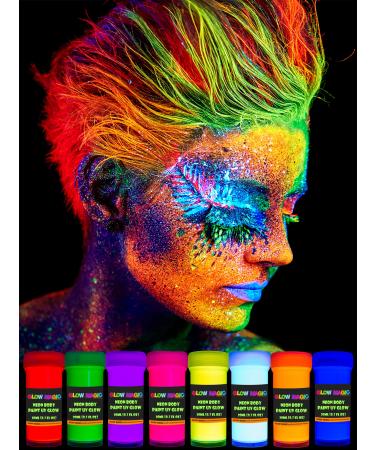 individuall Neon Nights UV Glow in The Dark Body Paint - 8 Pck Black Light Paints  Party Supplies Kit for Adults & Kids  Professional Bodypainting and Face Makeup UV Body Paint