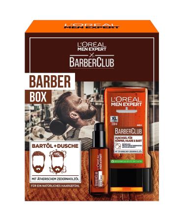L'Or al Men Expert Bartpflege Set for men with beard oil and shower gel Barber Club men's gift set with ethereal cedar oil 1 x 330 ml