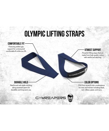 Gymreapers Cotton Olympic Lifting Straps for Weightlifting, Snatch, Clean, Powerlifting, Deadlifts - Navy (Pair) - Buy Online on SooperMarket.com